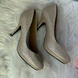 Rhinestone Embellished Champagne High Heel Pumps